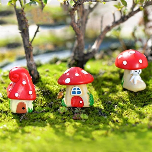 

pcs/set red mushroom house decorations mini cute diy resin miniature plants home garden decoration crafts children gifts decorative objects