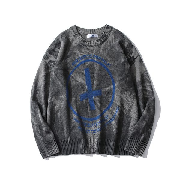 

sweater knit guochao cross jacquard wear men's street fashion hip hop, White;black