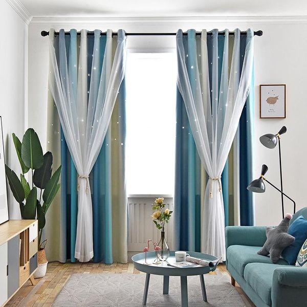 

curtain & drapes hollow star curtains blue pink gradient blackout for living room bedroom kitchen el home decor princess