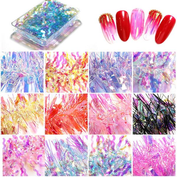 

nail art deco cellophane ins explosion 12 colors laser colorful aurora mirror sticker diy symphony glass decorations, Silver;gold