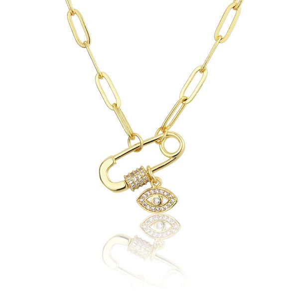 

pendant necklaces linda folheados arrival fashion jewelry paperclip with eye gold copper zircon combination tag sweater chain women gift, Silver