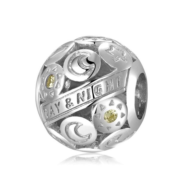 

charms 2021 silver day and night round beads sun moon fit original charm bracelet necklace european diy jewelry making, Bronze;silver