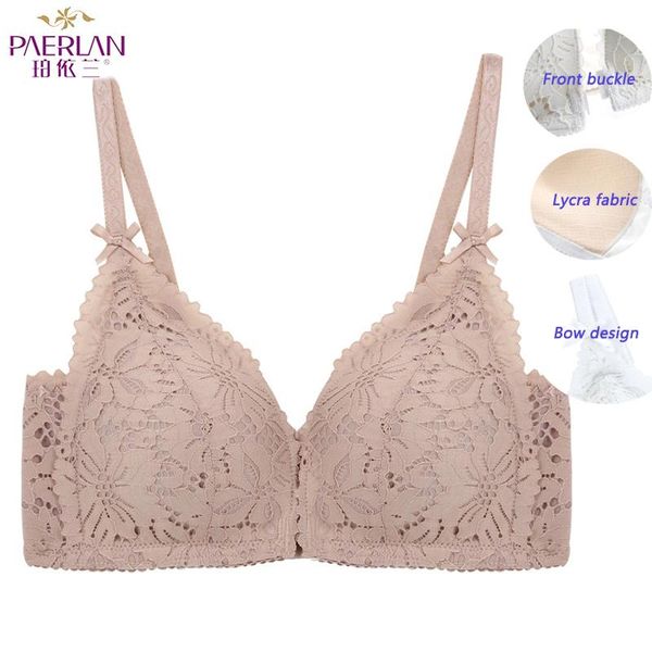 

bras paerlan women's bra with front closure and no steel ring gatheredlace trim to adjust the side breast support underwear, Red;black