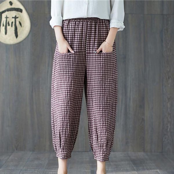 

women's pants & capris 2021 high waist women autumn cotton linen loose casual pockets harem plus size female spring, Black;white