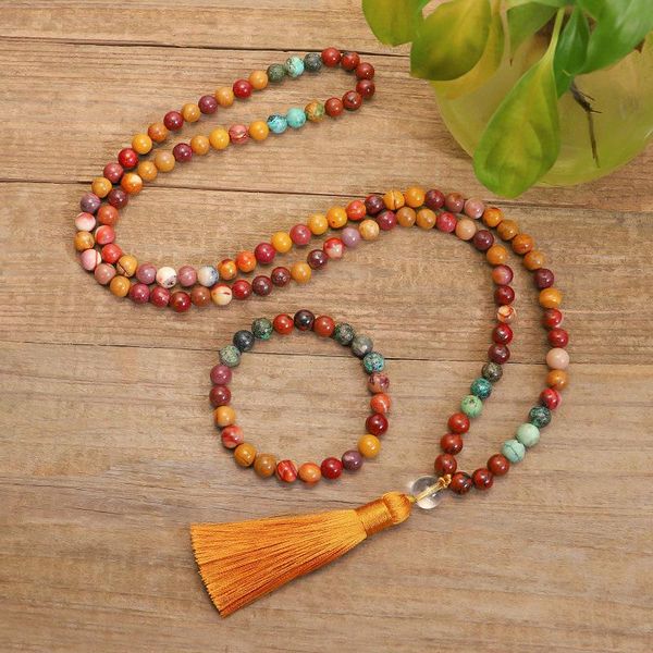 

earrings & necklace oaiite 8mm 108 mala beads natural mahogang obsidian mookaite stone necklaces bracelet meditation yoga jewelry gifts, Silver