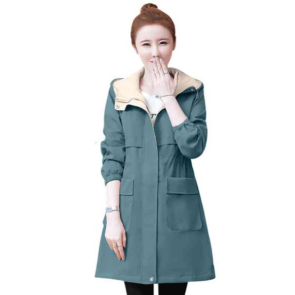 

women's fur & faux spring fashion jacket womens coat autumn korean slim mid-length windbreaker hooded overcoat blue plus size fema, Black