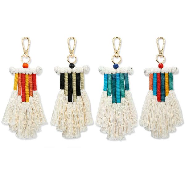 

jewelry fashion women nordic style boho rainbow tassel key ring bag hangs gold keychain holder gift ornaments, Slivery;golden