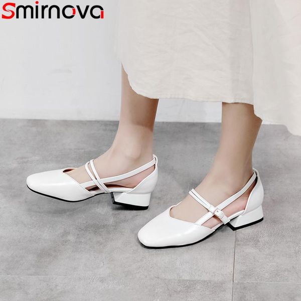 

dress shoes smirnova big size 34-43 fashion woman square toe med heels women casual pumps 2021 spring, Black