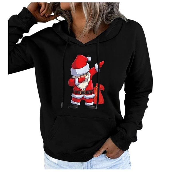 

women's hoodies & sweatshirts women casual drawstring button pullover vintage christmas printed hooded sweatshirt loose autumn winter, Black