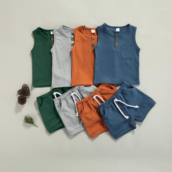 

clothing sets 2pcs born summer outfits cotton casual baby girls boys solid color round neck tank with pocket+drawstring shorts, White