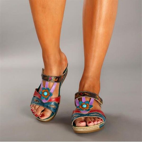 

women sandals fashion ethnic style flowers wedges ladies shoes open toe casual slides beach drop, Black