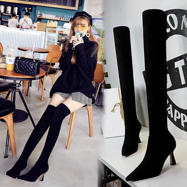 

boots anance spring and autumn fashion women's shoes high heels simple office pointed casual, Black