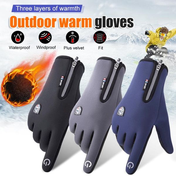 

cycling gloves waterproof winter warm men ski snowboard motorcycle riding touch screen snow windser glove, Black
