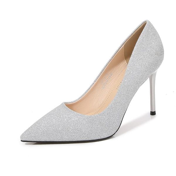 

dress shoes pointed toe zapatos mujer glitter woman 9cm thin heels ladies wedding stiletto fashion show pumps size 35-45 46, Black