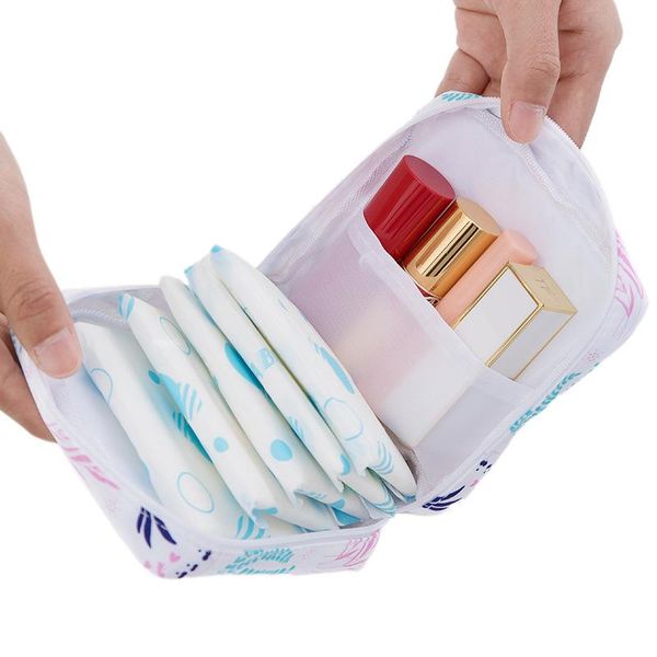 

sanitary napkin bag travel portable pad pouches waterproof tampon cute makeup lipstick key earphone cables organizer storage bags