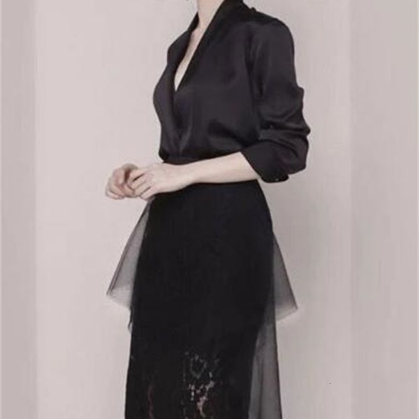 

two piece dress europe and the united states deep v-neck slim irregular lace skirt suit kvrk, White