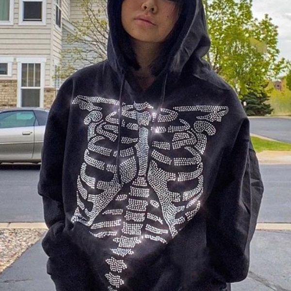 

women's hoodies & sweatshirts sudaderas goth korean fashion vintage women grunge zip up fairy winter gothic clothes emo skeleton y2k, Black