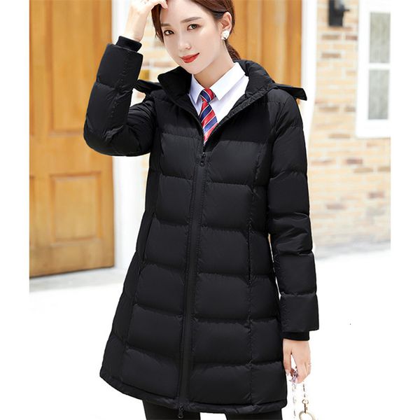 

women's jackets winter jacket women hooded removable fashion medium long contrast thick warm cotton padded clothes loose female co, Black;brown