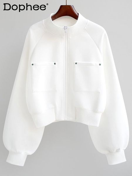 

women's jackets 2021 autumn thin white baseball uniform crop coat korean style loose lapel zipper cardigan jacket women fashion colthin, Black;brown