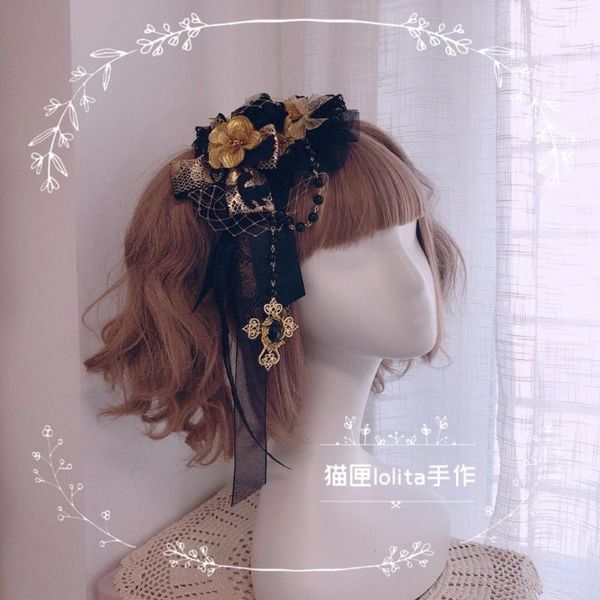 

party masks vintage gothic black gold lace lolita constellation embroidery side clip headdress cosplay women gorgeous french style props