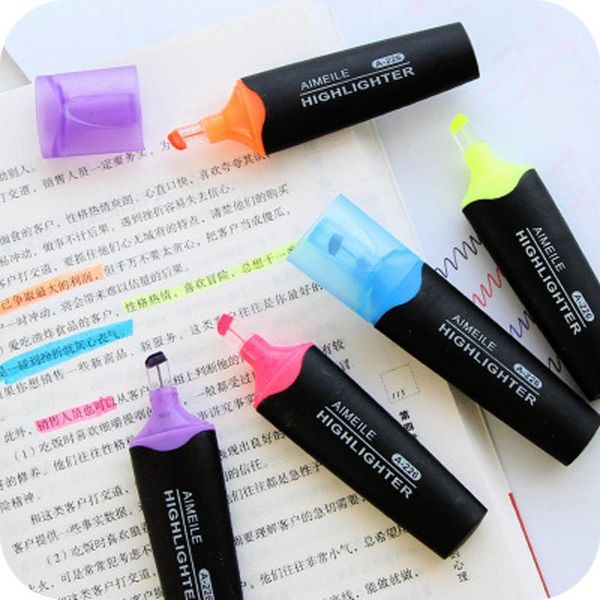 

highlighters 1pc korean stationery fresh color highlighter marker fluorescent pen office & school supplies, Black;red