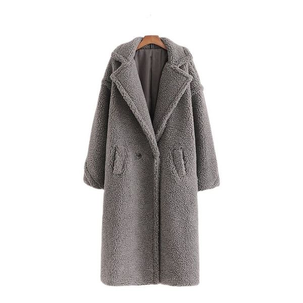 

autumn winter women gray teddy coat stylish female thick warm cashmere jacket casual girls streetwear 211118, Black