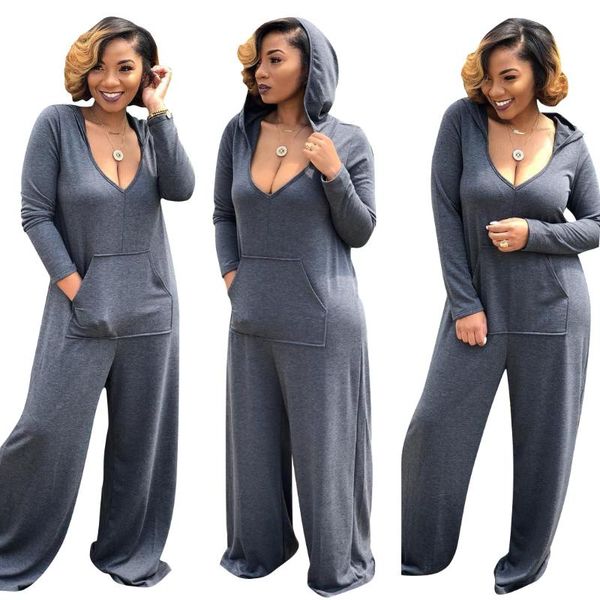 

women's jumpsuits & rompers women loose pocket overalls casual solid long sleeve hoodies wide leg female tracksuit mujer wdc1925, Black;white