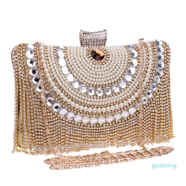 

beaded women evening bags tassel rhinestones metal day clutches evening bag diamonds shell design small purse