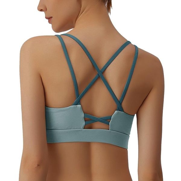 

yoga outfit backless soft bra women spaghetti straps gym fitness crop shockproof cross anti-sweat push up sportswear bras