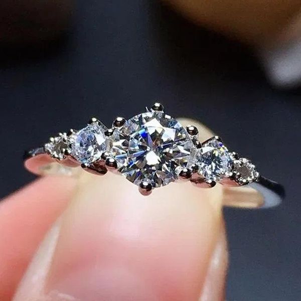 

wedding rings trendy crystal engagement design for women white zircon cubic simple female jewelry, Slivery;golden