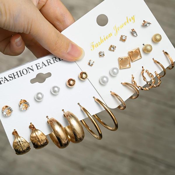 

hoop & huggie 2pcswomen's earrings vintage gold for women statement geometric metal female drop earring 2021 trend jewelry, Golden;silver