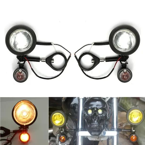 

metal shell motorcycle fog light and turn signal 49mm mount bracket amber