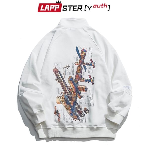 

lappster men harajuku graphic hoodies autumn mens hip hop zipper vintage sweatshirts korean style white 210420, Black