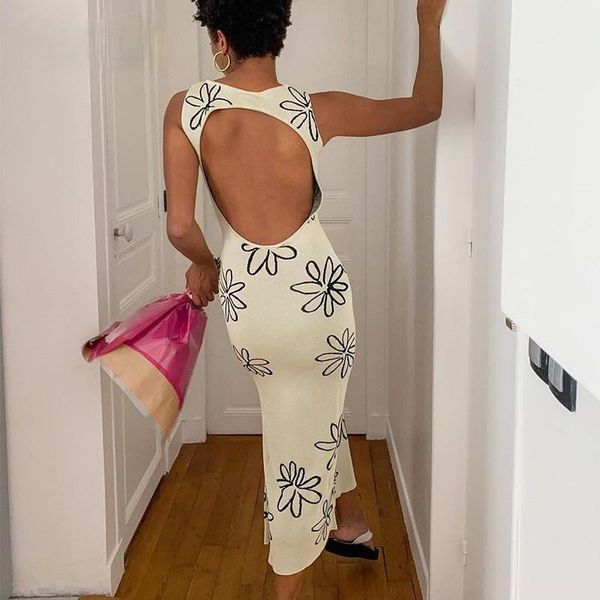 

party wear slit backless sleeveless y2k beach dress women's o-neck knitted bodycon women vintage dresses summer 2021 casual, Black;gray