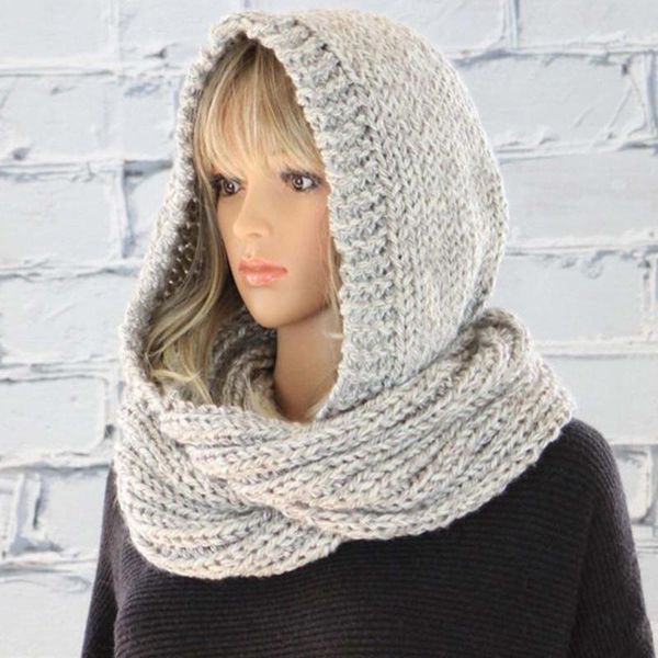 

women's fashion casual knit hooded scarf autumn winter warm retro wool bmf88 scarves, Blue;gray