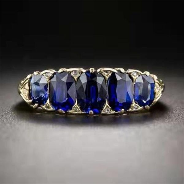 

wedding rings exquisite royal blue zircon ring for women oval crystal fashion jewelry hand accessories size 5-11, Slivery;golden