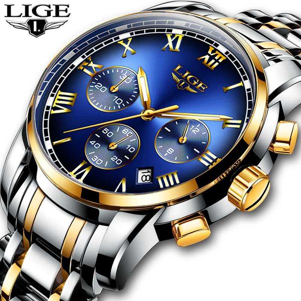 

wristwatches relogio masculino mens watches lige chronograph fashion watch men business waterproof full steel quartz, Slivery;brown