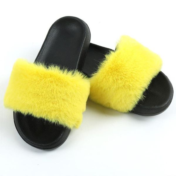 

slippers flip flop women fluffy hairy faux fur female fashion outdoor slides party nightclub non-slip plush 4.1, Black