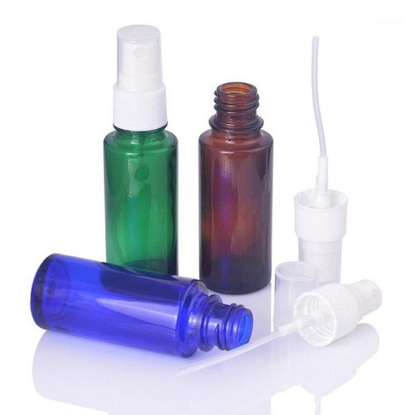 

30ml glass spray bottle green atomizer refillable bottles vial with white cap for essential oil perfume cosmetic