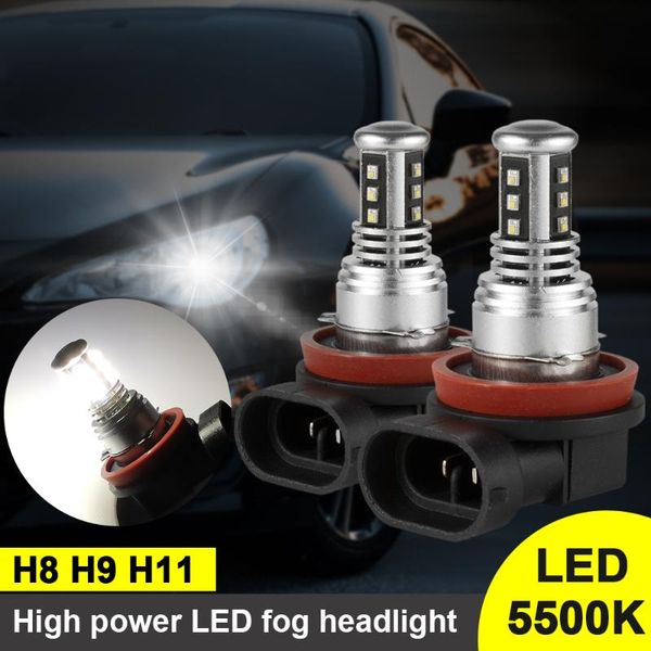 

car headlights 2pcs h8 h9 h11 led fog lights white 5500k headlight bulb beam kit 12v 24v accessories