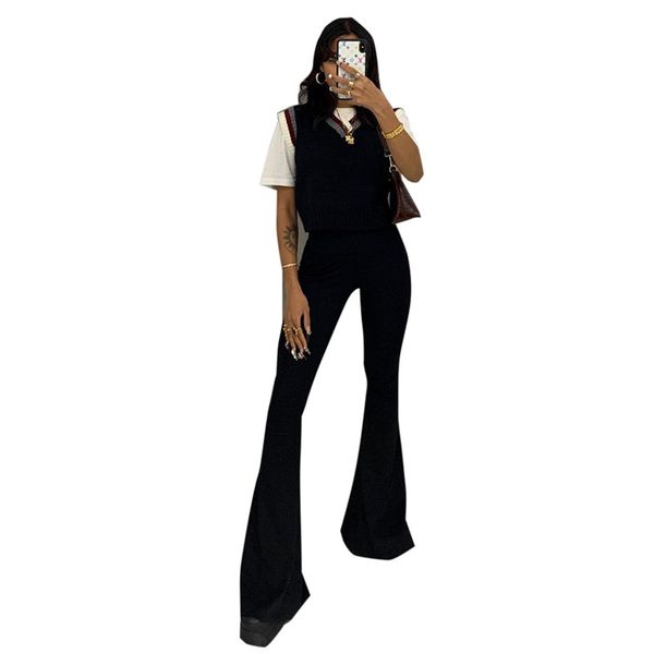 Estetica anni '90 Pantaloni a zampa nera a vita alta Y2K Streetwear Slim Pantaloni a figura intera Basic Mall Goth Long Women