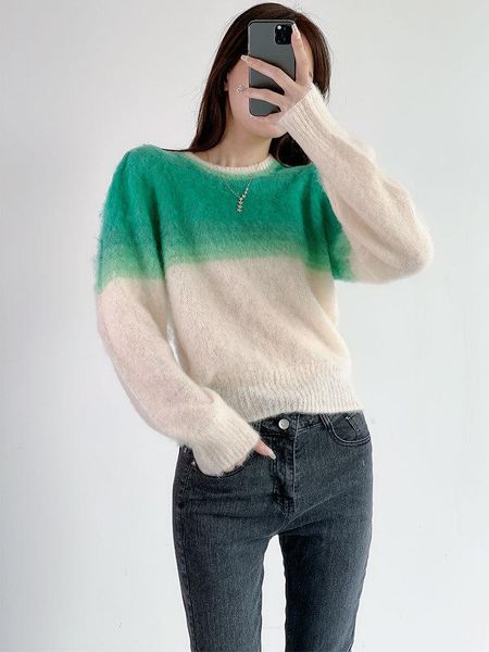 

women's sweaters women sweater 2021 youth 5 color gradient mohair round neck loose long-sleeved autumn, White;black