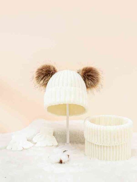 

baby pom decor beanie & scarf & gloves she02, Yellow