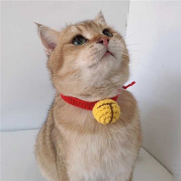 

cute cat collar silent bell adjustable hand-woven pet bib dog jewelry collars & leads