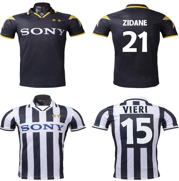 

1995 1996 1997 zidane del piero vialli vieri home away 95 96 97 di livio conte ravanelli retro classic football shirt, Black;yellow