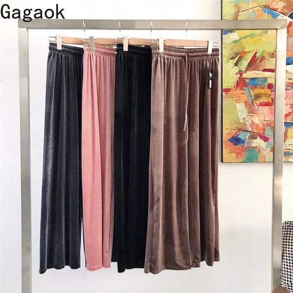 

women's pants & capris gagaok women casual pant spring autumn solid straight pleated high elastic waist loose wild retro female fashion, Black;white