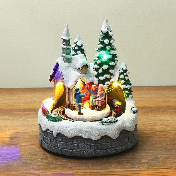 

party decoration musical christmas moving xmas ornament with light resin snowy house statue seasonal winter holiday gift