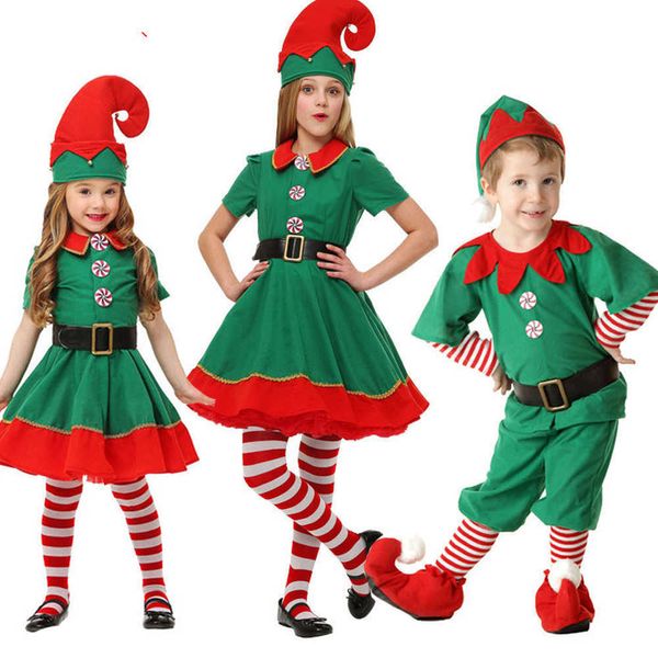 

halloween boys girls kid costume children elf santa claus clothes parent-child sets red green christmas clothing q0910, Blue