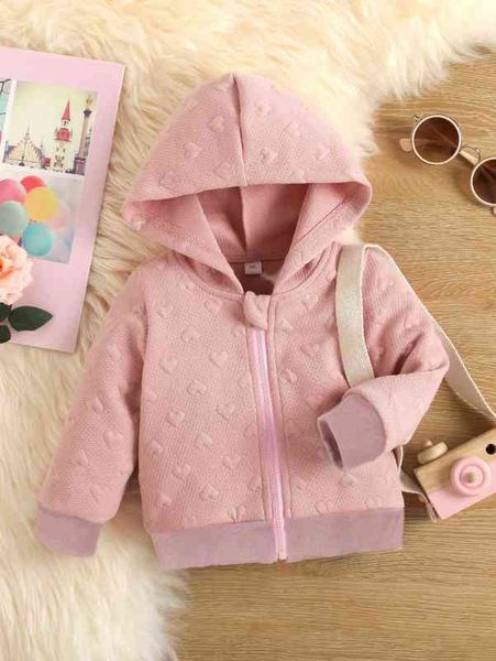 

baby heart textured zipper hooded jacket she, Blue;gray