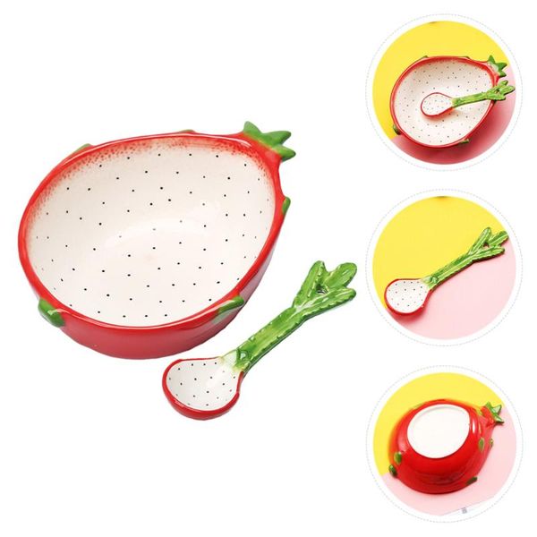

lovely dragon fruit design ceramic bowl kids salad with spoon bowls